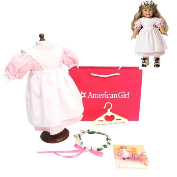 American Girl Kirsten Birthday Outfit Pleasant Co Apron Dress Wreath Hanger Bag - Picture 1 of 11